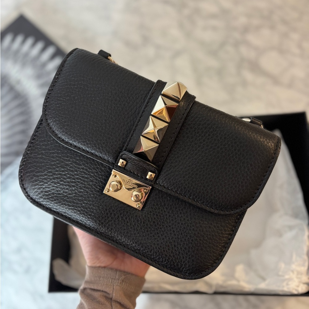 Valentino Garavani Black Leather Crossbody Bag with Gold Studs - Picture 1 of 7